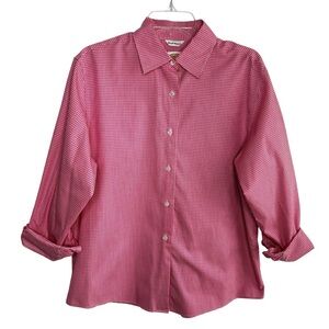 Talbots Womens Shirt Size 12 Gingham Pink & White Plaid Button-down Non Wrinkle